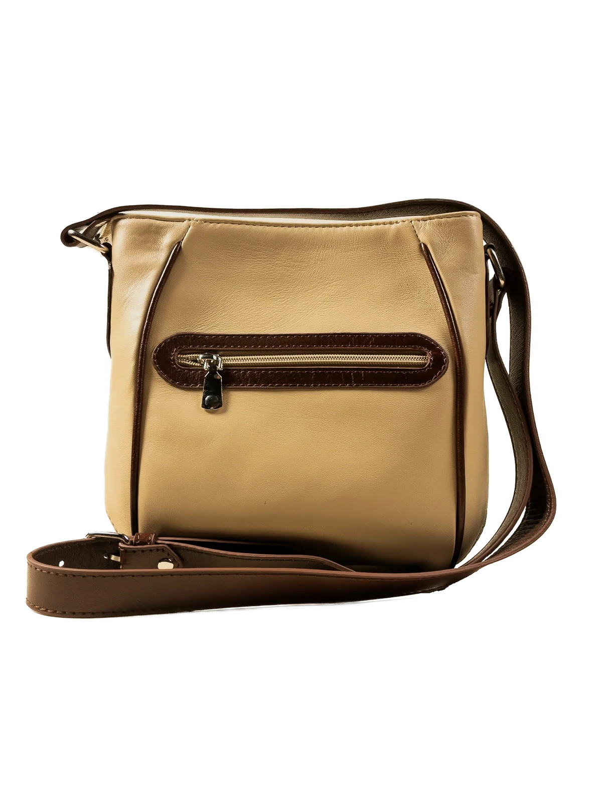 Kanz Lu'lu hand-tooled leather crossbody bag in sand with a brown flap, back view, handmade in Cairo